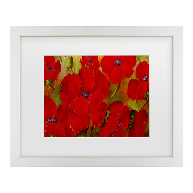 «Red Flowers», reproduction sur toile, H 11 po x l 14 po x p 0,5 po, Cadre blanc