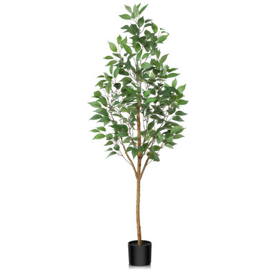 Adcock Artificial Ficus Tree in Pot with Realistic Leaves and Natural Trunk