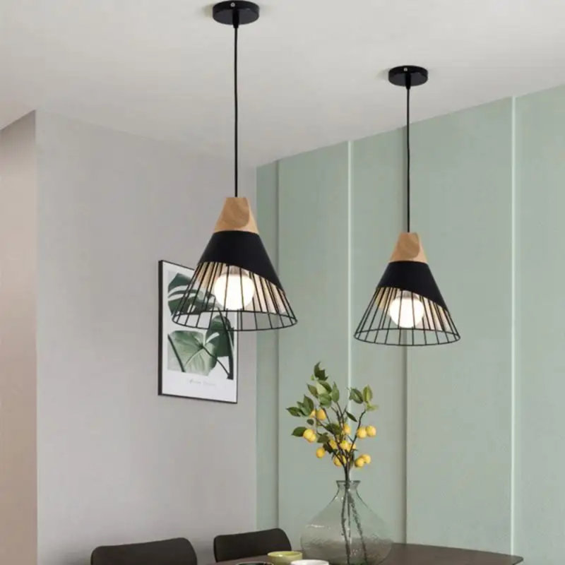 Adjustable Wooden Modern Black Pendant Light