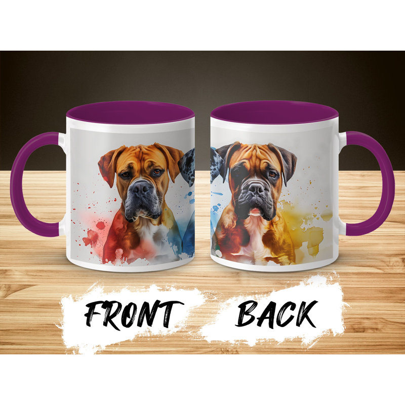 11oz Watercolour Three Boxer Dogs Design Coffee Mug, 2, Purple