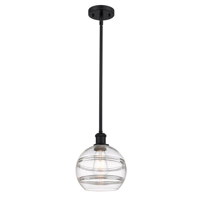 Luminaire suspendu avec tige 1 lumière Ballston Bienes-516-G556, H 9,88 po x l 8 po x P 8 po, Transparent, Noir mat