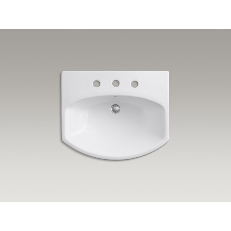 Lavabo de salle de bain piédestal en porcelaine vitrifiée avec trop-plein 26,81 po Cimarron, Blanc, Centres de 8 po
