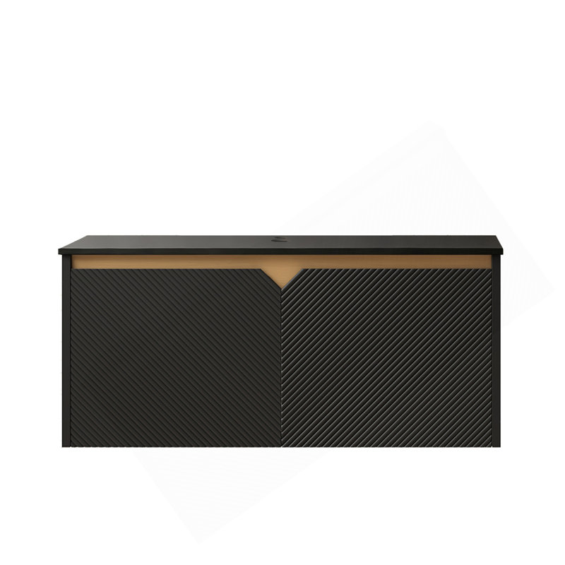RUBEN 36" Wall-Mounted Black Plywood Cabinet And Black Sintered Stone Countertop, NO Basin, NO Faucet And Sink Cover, Black