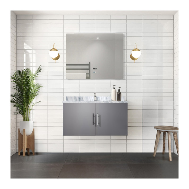 Meuble-lavabo gris foncé l 36 po x P 22 po avec plateau en marbre de Carrare, Gray, 44" W