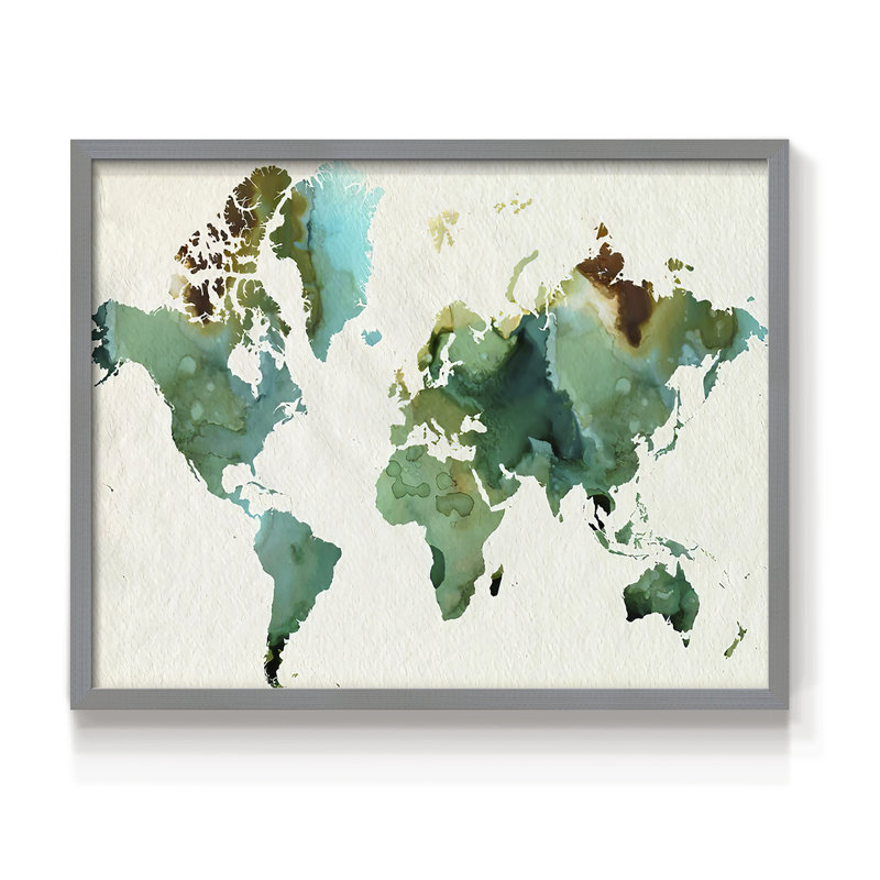 Inky World -Framed Print - Restickable, 16" H x 20" W, Grey