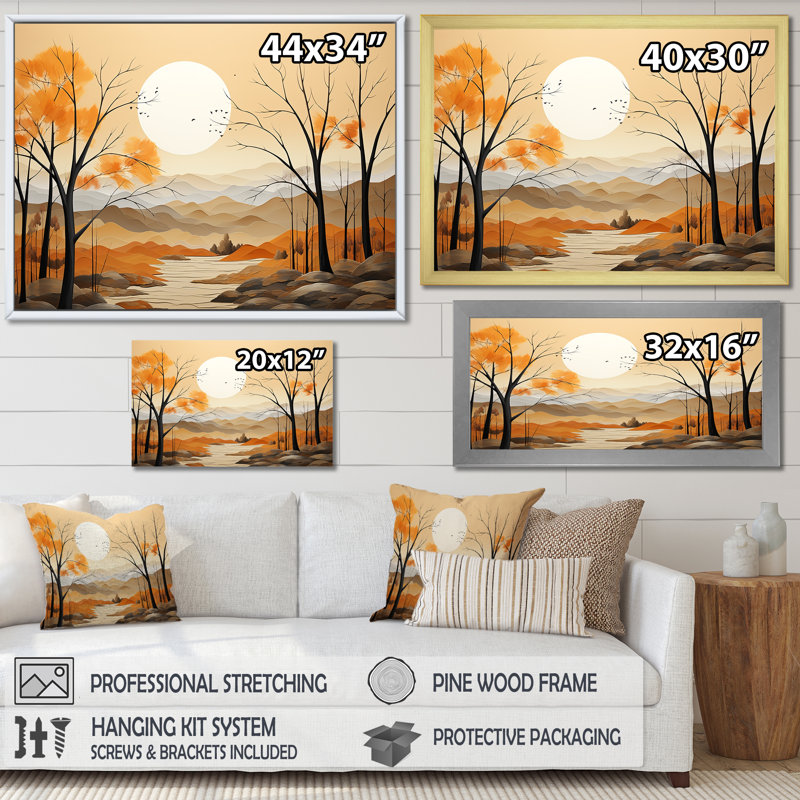 «Serene Autumn Lansdcape II», reproduction sur toile, Cadre doré simple, H 30 po x l 40 po x P 1,5 po