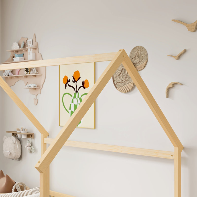 Lits de plancher Safe House, structure de ferme pleine grandeur en bois de pin pour chambre d'enfant