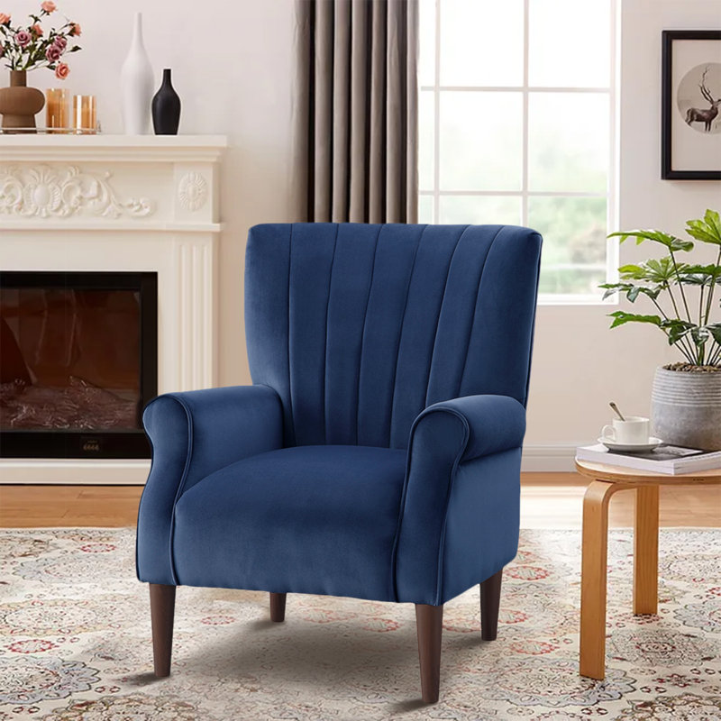 Kishmore Velvet Armchair Indoor Modern Upholstered Accent Chair for Your Living Room, Navy Blue Velvet