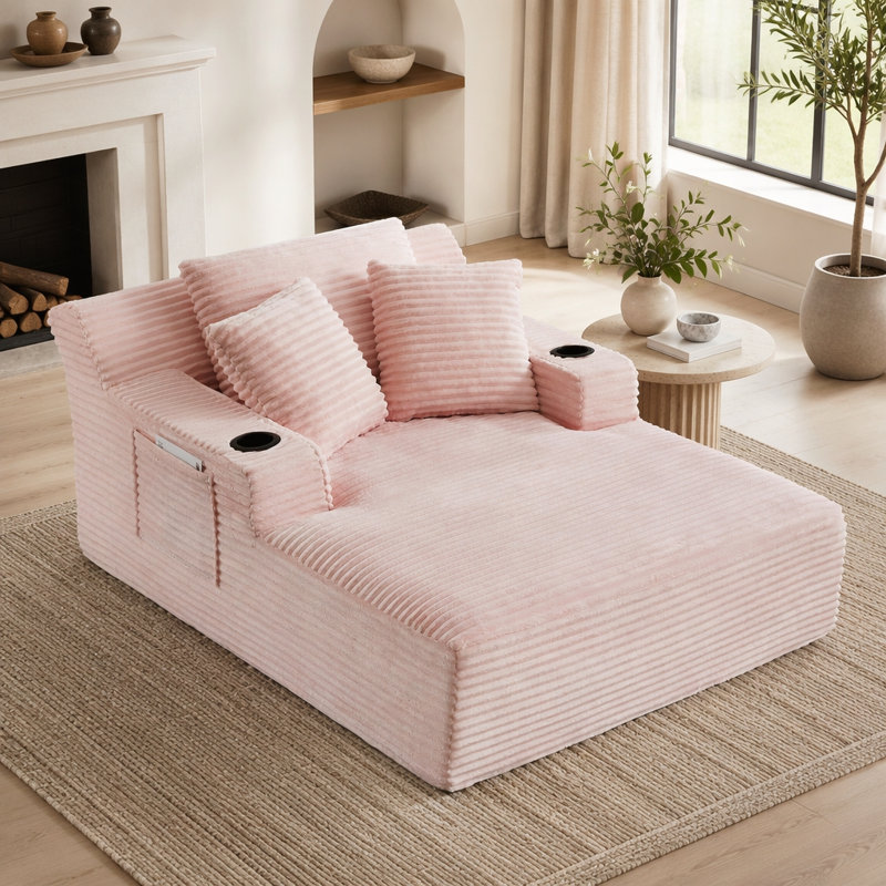 Méridienne surdimensionnée, Velours côtelé rose
