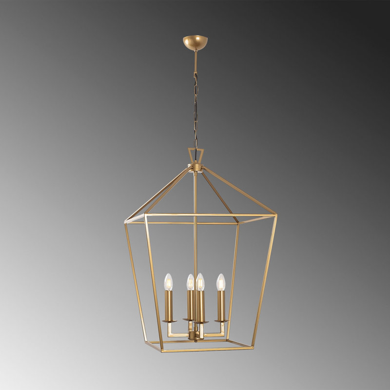 Glamorous Gold Chandelier, Metal Body, 19.7 x 28.0 x 48.4 inches | 10 cm Base Plate Diameter | 4 x E14 Socket (Max 40W) | Elegant Solid Color Design, Perfect for Living Room & Dining Areas, IP20 Rated
