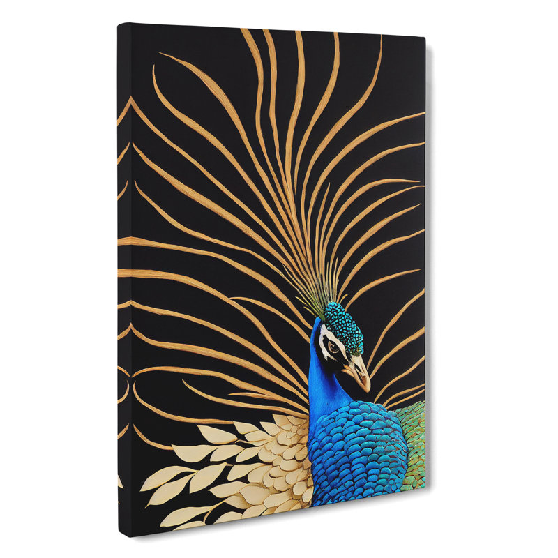 Striking Peacock Art No.4 - Wrapped Canvas, 50cm H x 35cm W x 3cm D
