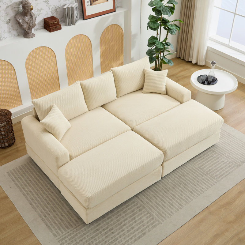 Canapé modulaire de canapé moderne, housses de coussin en velours côtelé 2 pièces, housses de canapé extensibles avec 2 coussins