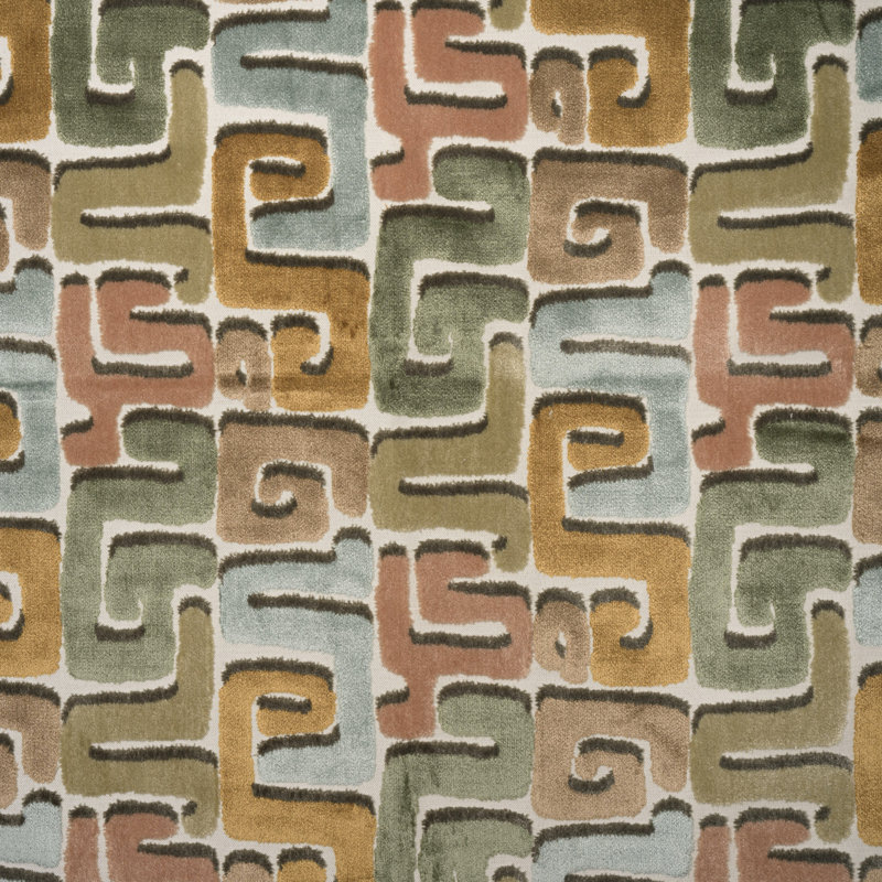 Deka- Geometric Cut Velvet Upholstery Fabric By The Yard, Amber