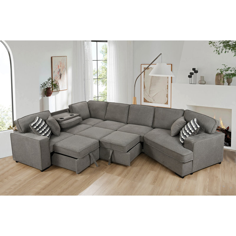 Daishae 3 - Piece Upholstered Sectional, Light Grey Polyester