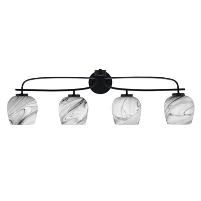 Barre d'éclairage de salle de bain 4 lumières Cavella au fini noir mat avec verre de 6 po