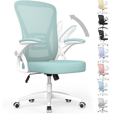 Chaise de bureau ergonomique naspaluro, chaise d'ordinateur à hauteur réglable, accoudoirs rabattables et support lombaire, chaise de bureau en filet respirant pour le travail à domicile (sans appui-tête, vert)