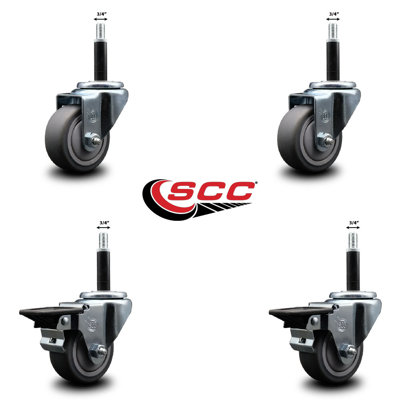 3 Inch Thermoplastic Rubber Wheel Swivel 3/4 Inch Expanding Stem Caster Set 2 Brakes SCC