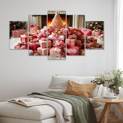 Pink And Red Christmas Present Palace - Christmas Wall Decor Set