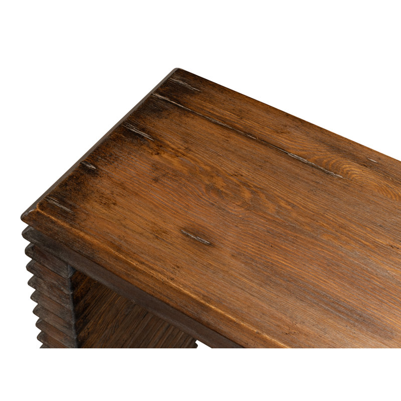 Stacked Dark Brown Solid Wood Console Table with Storage