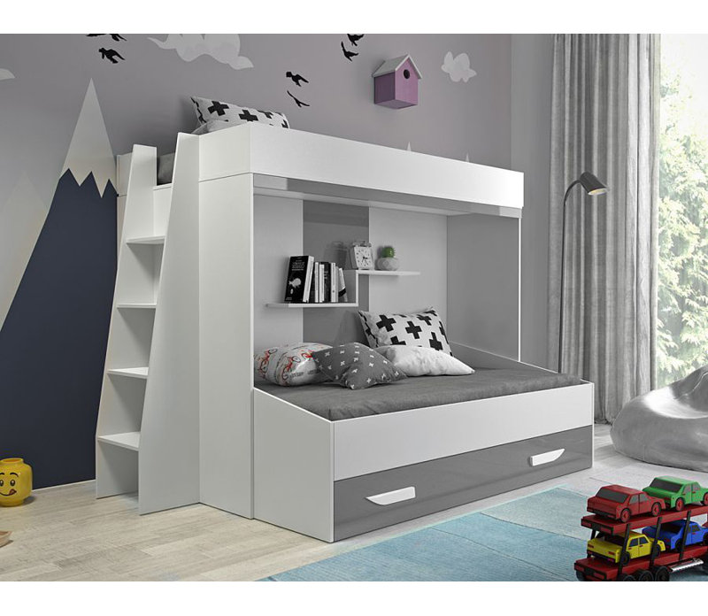 Bunk Bed with Storage Included, 95 x 200 cm, White/Grey