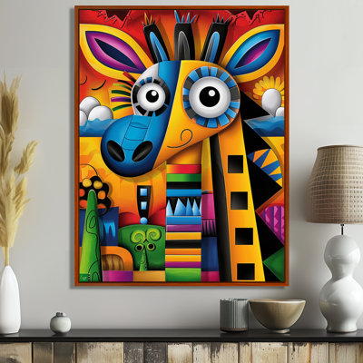 Goofy Giraffe Colourful Retro Abstract - Giraffe Animal Wall Art Living Room