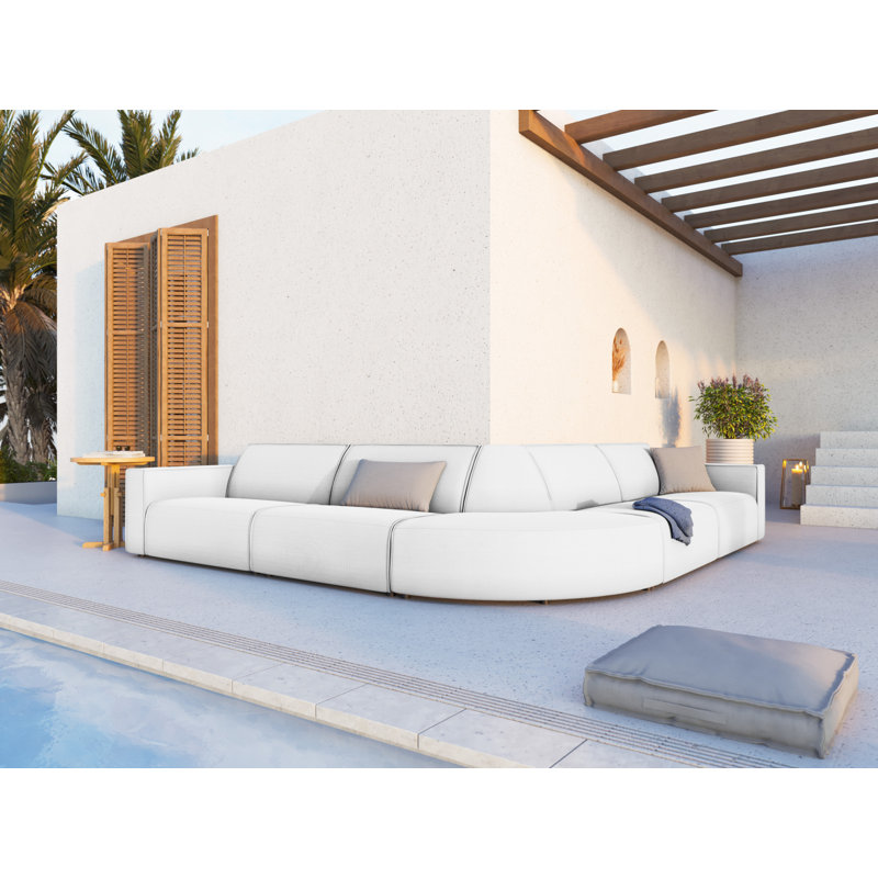 304cm Wide Wood Patio Sectional with Cushions, Light Grey