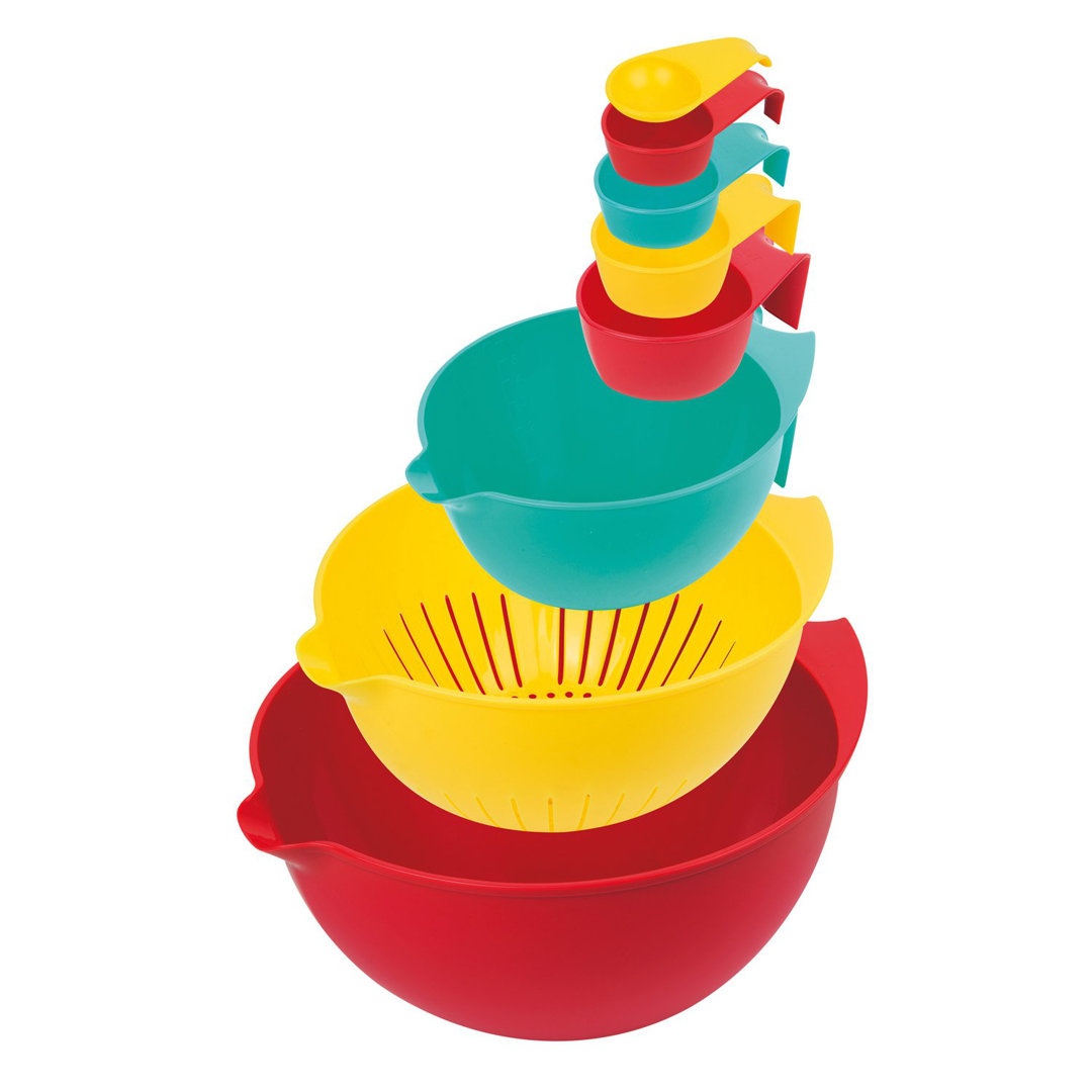 8 Piece Plastic Nested Mixing Bowl Colander and Measuring Cup Set