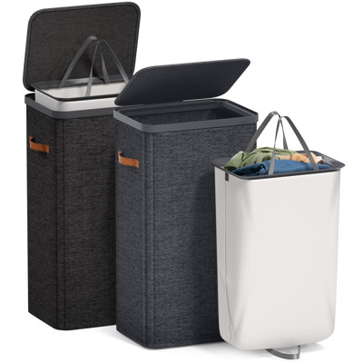  2 Pack 1-Compartment Laundry Basket with Removable Laundry Bag - Black, Set of 2