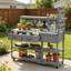 Îlot de cuisine à roulettes 62 po avec plateau en acier inoxydable, table de préparation pour barbecue modulaire et banc de rempotage avec 2 tiroirs 62 po-125764154