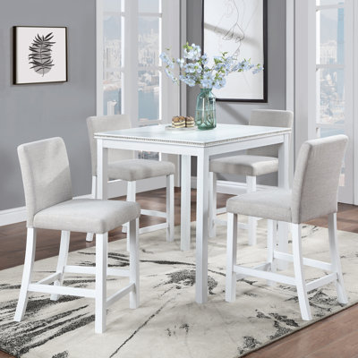 Set of 4 Counter Height Dining Chairs with Padded Upholstered Seats and Ergonomic High Backrests