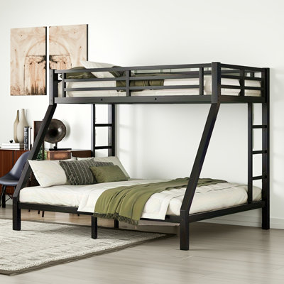 Twin XL Over Queen Metal Bunk Bed For Teens & Adults, Space-saving Heavy Duty Frame With Under Bed Clearance & 2-side Ladders, No Box Spring Needed, Noise-reduced, Black