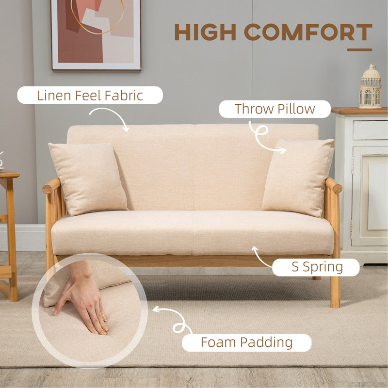 Beige Linen Upholstered Lawson Loveseat with Medium Wood Frame