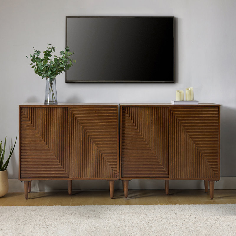 Moorton Mid-Century Modern Tall 2-Door Multifunction Accent Cabinet With Wine Rack (Set Of 2), Walnut