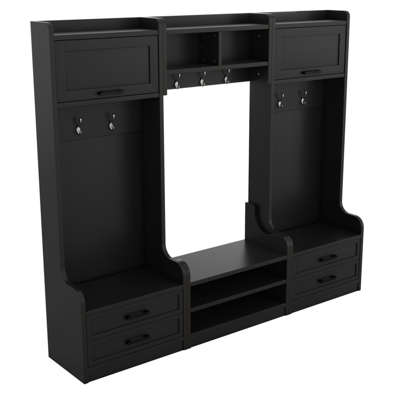4-In-1 Detachable Hall Tree With Storage And 7 Hooks, Multiple Functions Hallway Coat Rack With Storage Drawers And Cabinet, Shoe Bench For Entryway Hallway