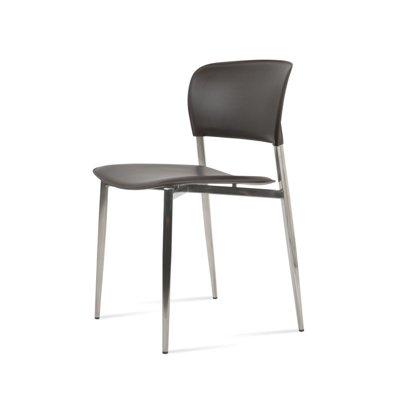 Chaise de salle à manger Lotus, Gris, Chrome poli