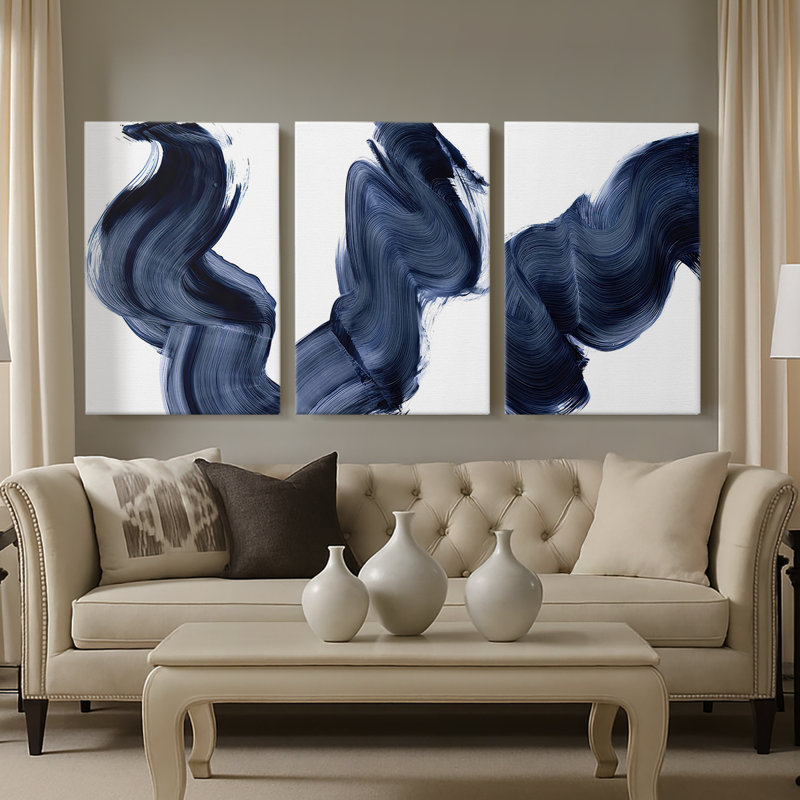«Passing Waves I», toile tendue sur mesure - 3 pièces, H 18 po x l 36 po