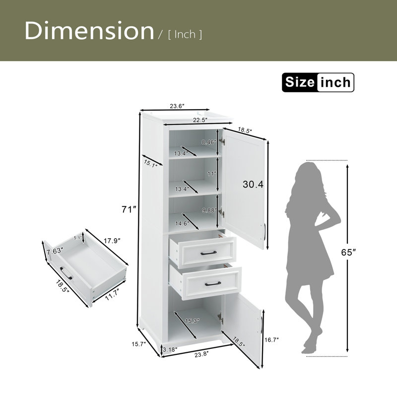 71-Inch Tall Freestanding Bathroom Vanity With Damping-Hinge Doors And Drawers, Featuring A Modern Elegant Design