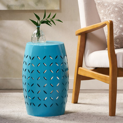 LILAC 12" Accent Side Table, Cylindrical Design End Table For Living Room, Family Room, Or Entryway, Industrial Style,Coffee Side Tables For Indoor Outdoor, Teal Color