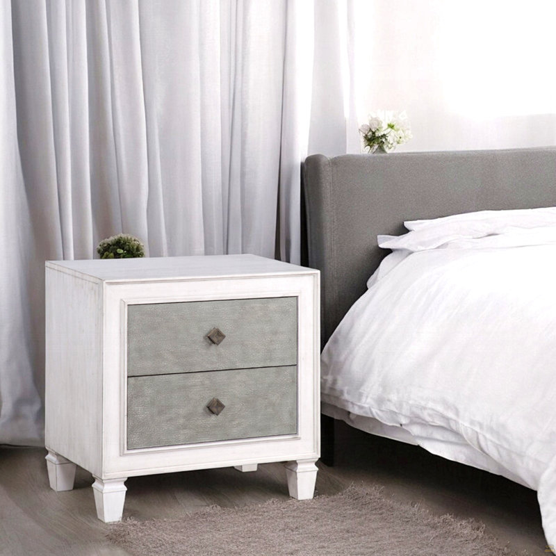 2-Drawers Nightstand Wooden Bedroom Furniture 1Pc