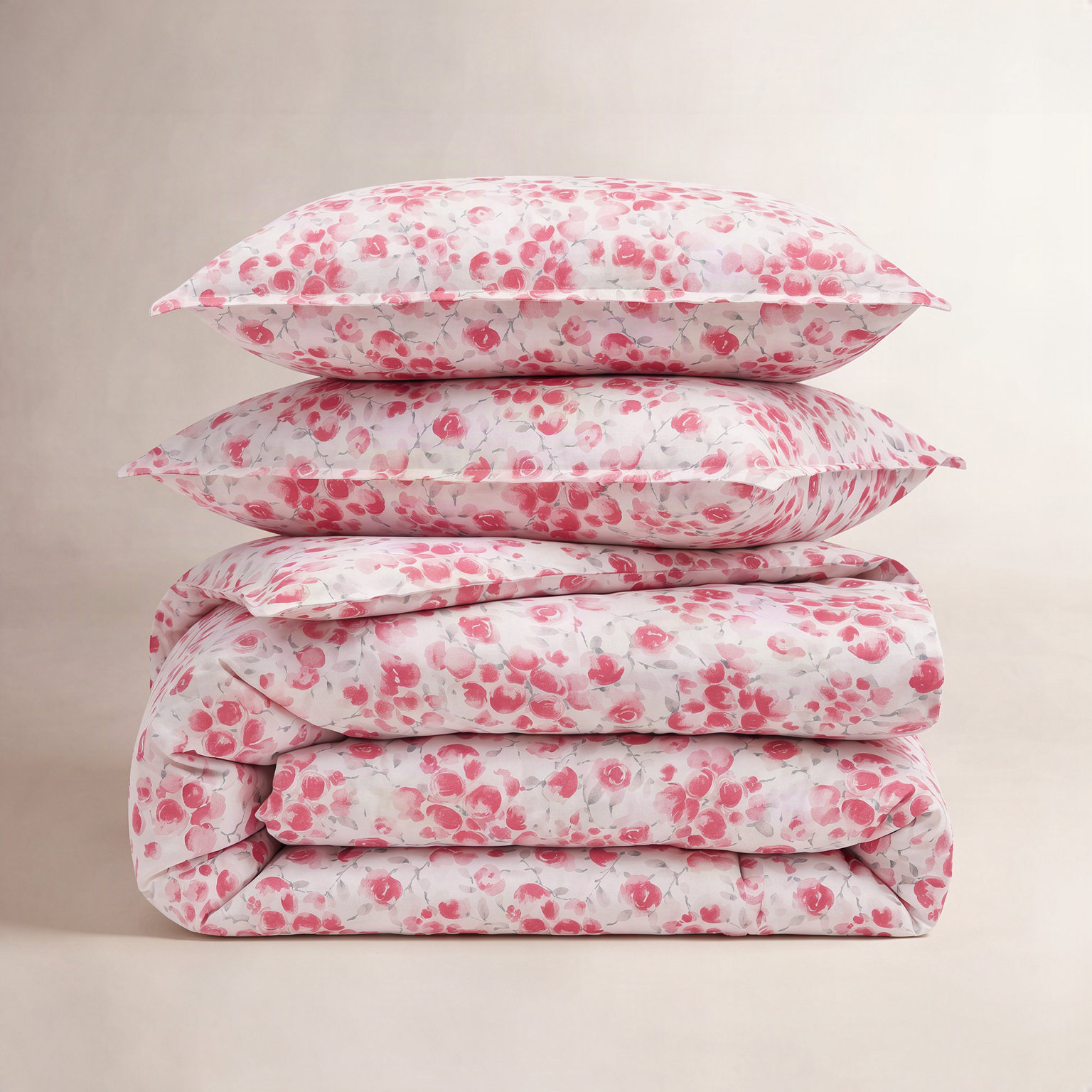 Babs Cotton Duvet Cover Set, Full/Queen Duvet Cover + 2 Standard Shams, Red