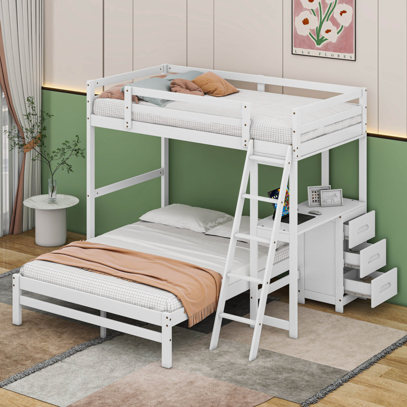 Twin over Full 3 Drawer Standard Bunk Bed with Built-in-Desk by Cosmic
