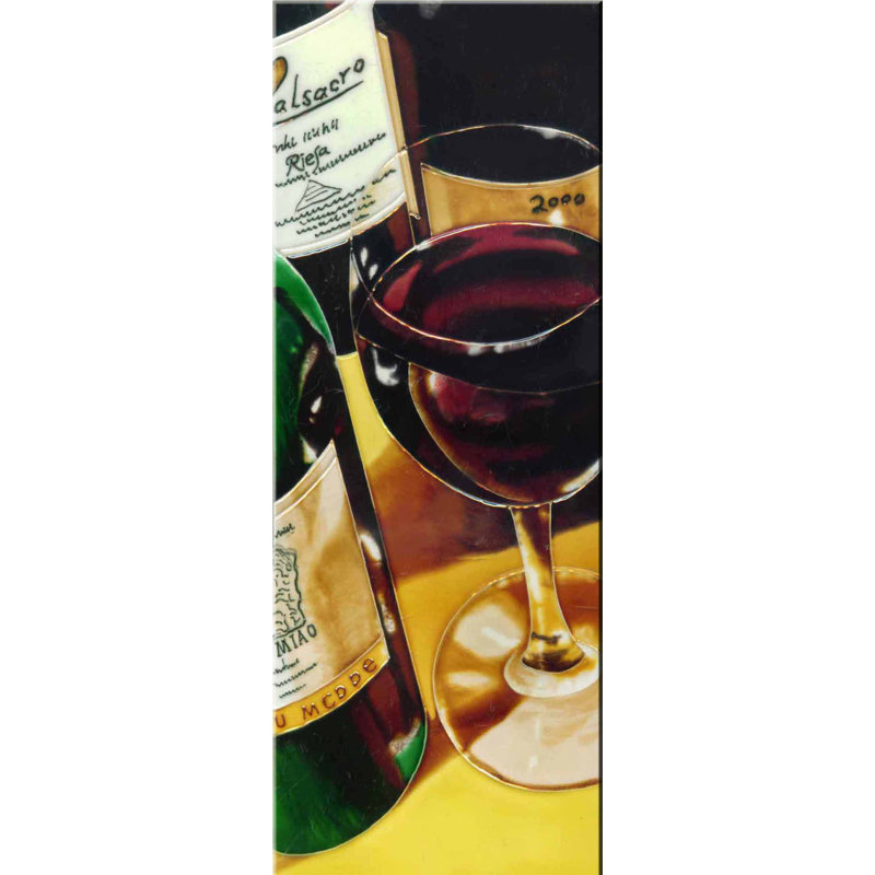 6x16" Vertical Wine Bottle Ceramic Art Tile Wall Décor