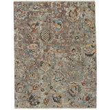 Hand Knotted Wool Floral Area Rug in Beige