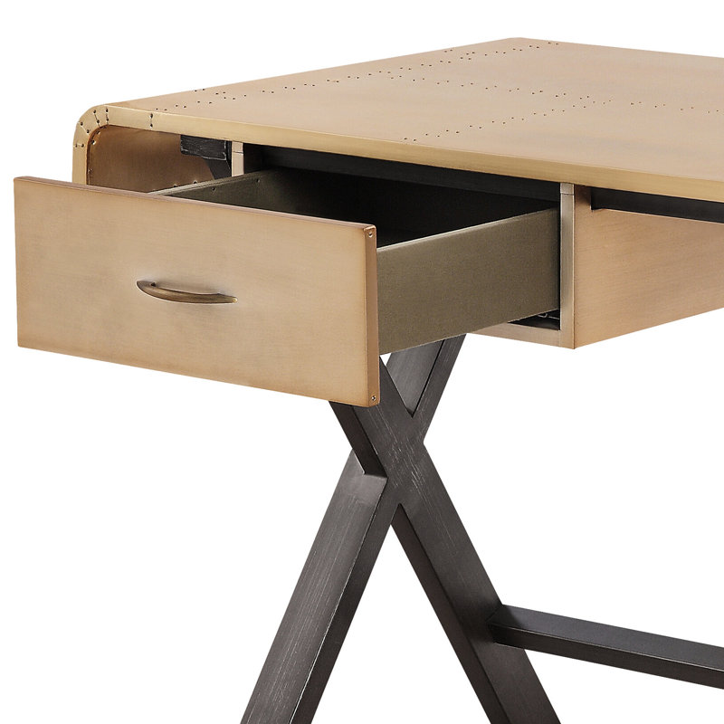 Bureau d'écriture rectangulaire avec support supérieur en aluminium doré et cuir élégant pour plus de durabilité