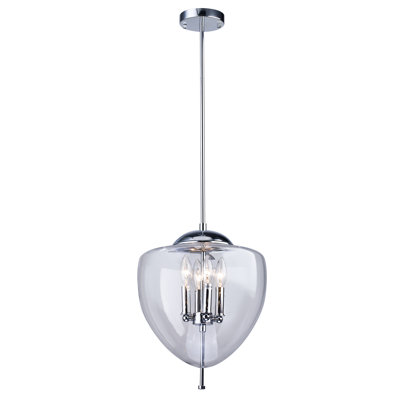 Luminaire suspendu en chrome 4 lumières avec abat-jour en verre transparent