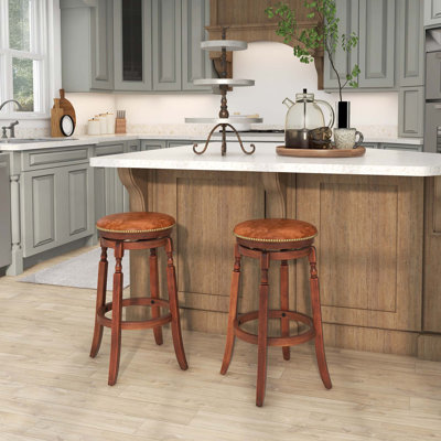 Alcott Hill® Swivel Bar Stool Set Of 2 With Upholstered Seat & Rubber Wood Frame Round Walnut