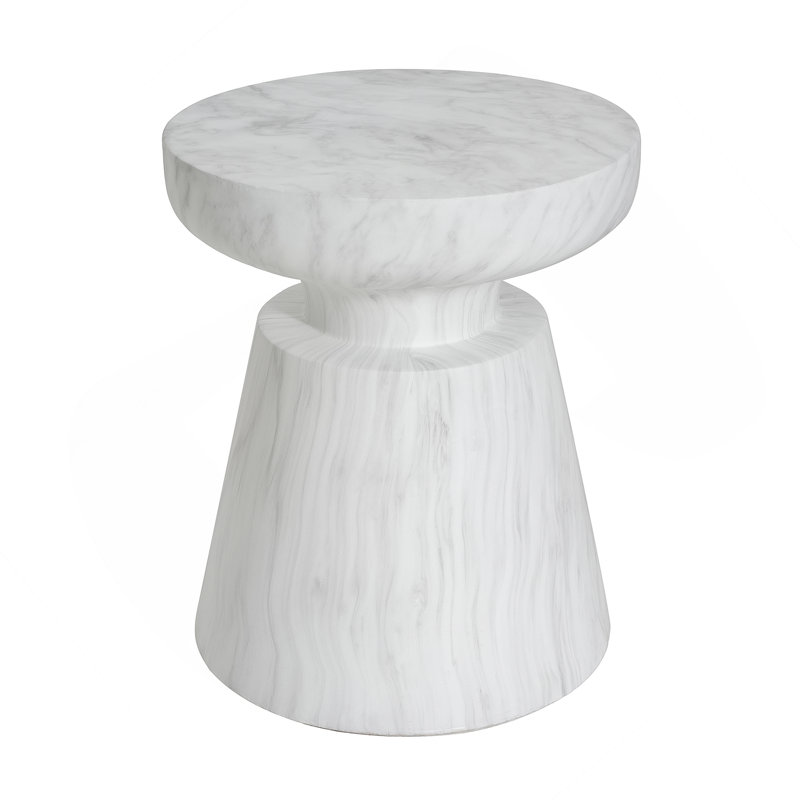 Outdoor Travertine Side Table, Patio Table, 18.05" H x 15.05" W x 15.05" D, White