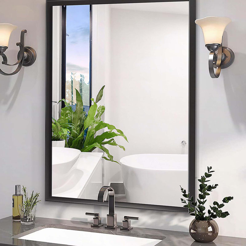 Miroir de salle de bain 40 po x 30 po noir brillant pour miroir de meuble-lavabo de coin, 29,92 po x 39,75 po, Noir