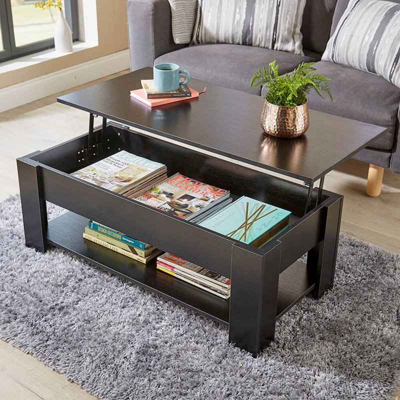 Alrun Coffee Table with Lift-up Storage, Black