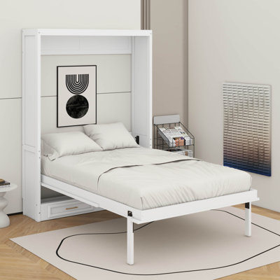 Full Size Murphy Bed With 2 Drawers, Space Saving Wall Bed Cabinet With Storage